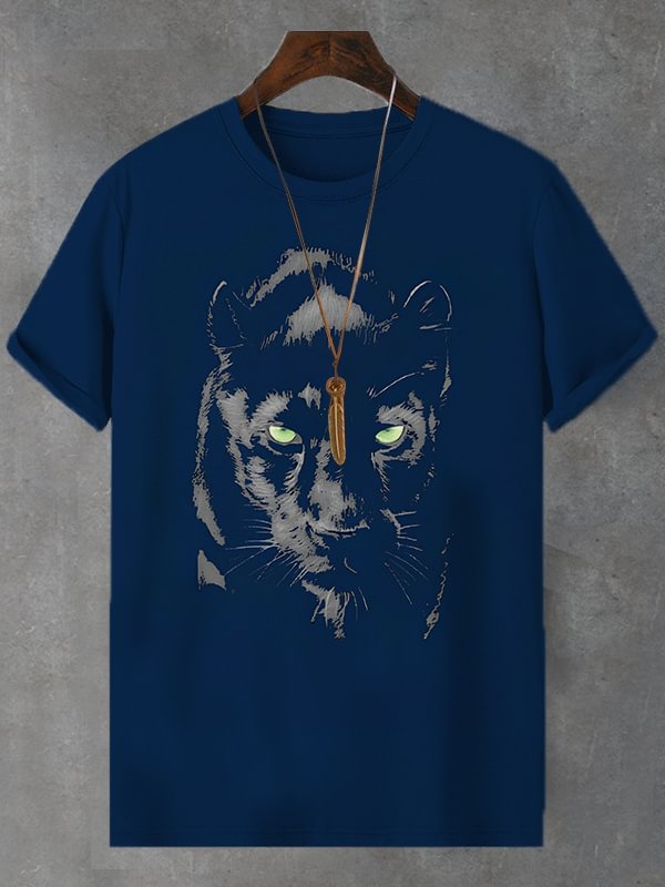Men's Black Panther Graphic Print Cotton Casual T-Shirt
