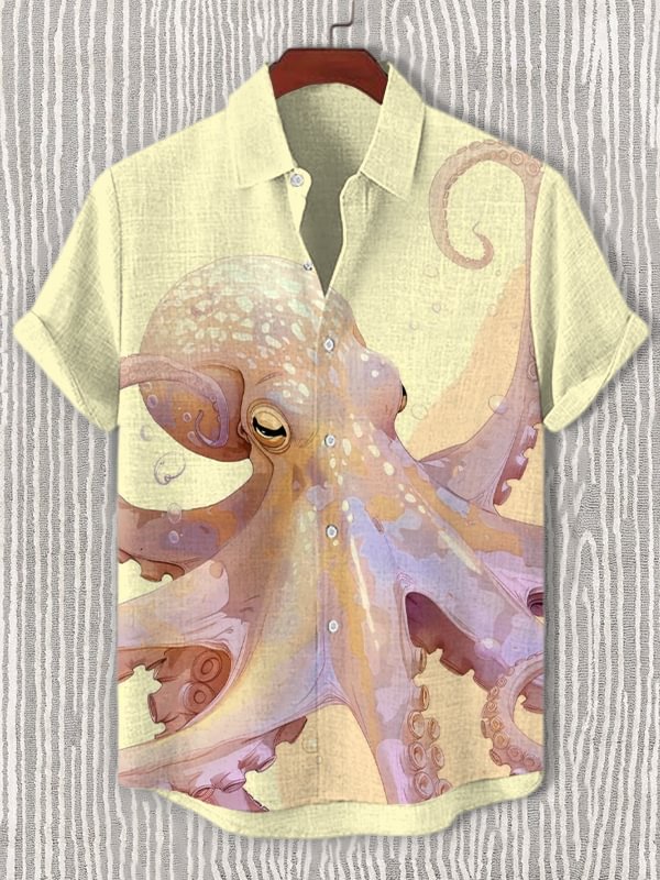 Men's Fantasy Octopus Graphic Print Casual Short Sleeve Shirt