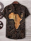 Men's Africa Map Engraving Art Print Linen Blend V Neck T-Shirt