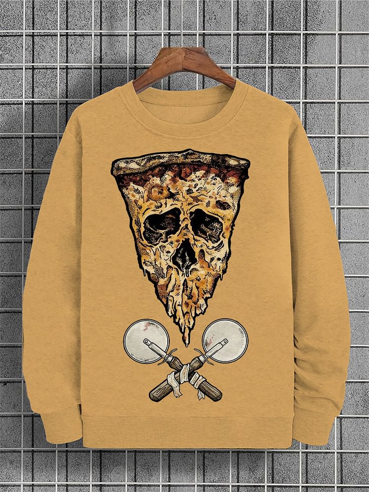 Men's Halloween Pizza Print Cotton Casual Sweatshirt