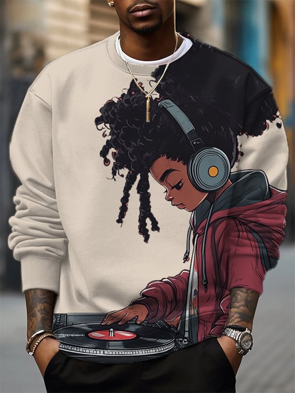 Men's Hip Hop Girl DJ Print Casual Sweatshirt