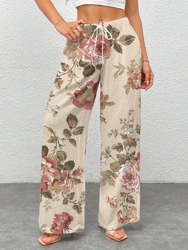 Women's Vintage Floral Art Print Casual Pants