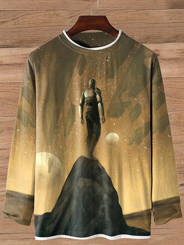 Men's Retro Desert Back View Science Fiction Art Print Long Sleeve T-Shirt