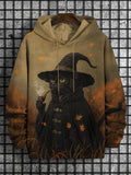 Men's Pipe Cat Wizard In The Field Print Hooded Sweatshirt
