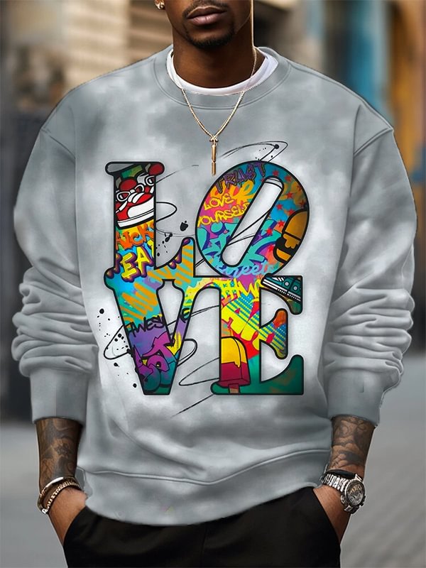 Men's Love Watercolor Art Painting Print Casual Sweatshirt