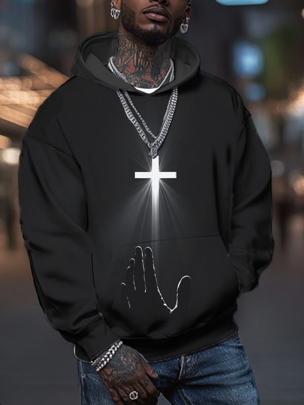 Men's Christian Cross Art Print Hooded Sweatshirt