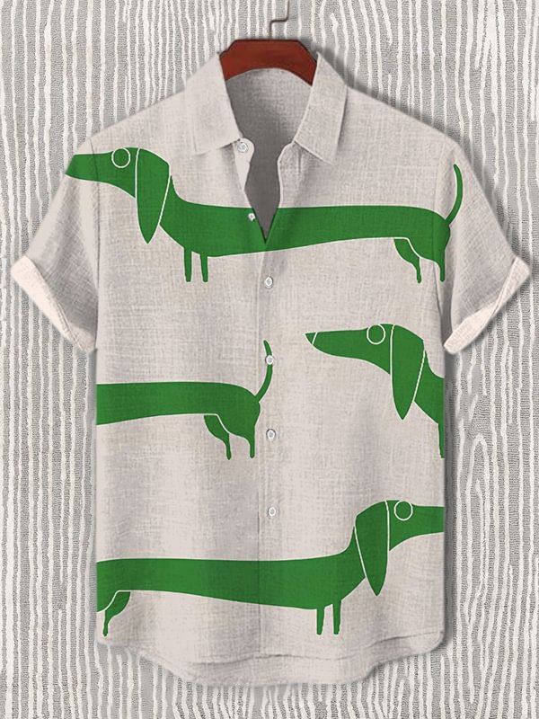 Men's Dachshund Art Graphic Print Short Sleeve Shirt