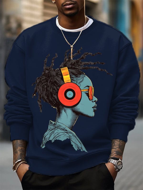 Men's Reggae Music Cool Girl Graphic Print Cotton Casual Sweatshirt