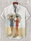 Men's Beach Oil Painting Print Short Sleeve Shirt