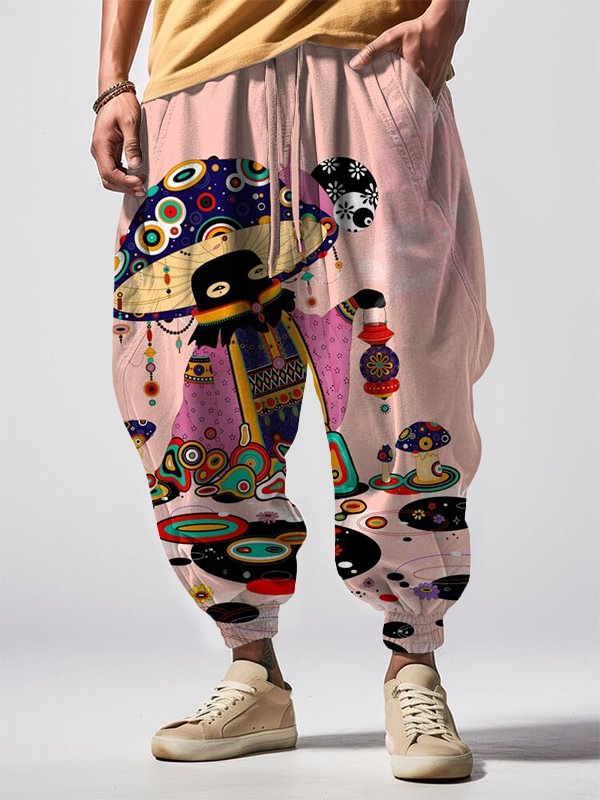 Men's Funny Psychedelic Mushroom Art Painting Print Loose Drawstring Waist Sweatpants