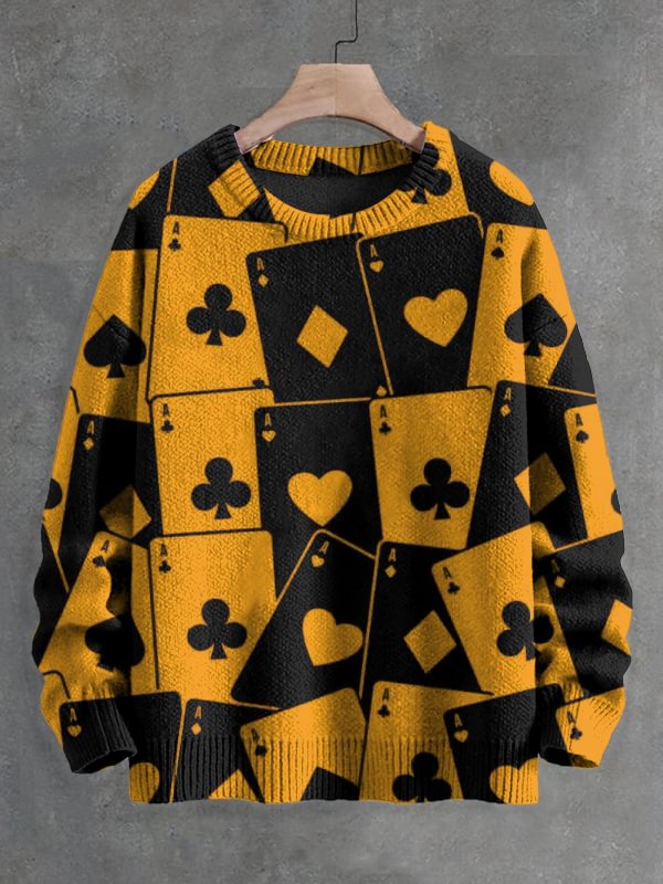 Men's Poker Ace Art Print Knit Sweatshirt