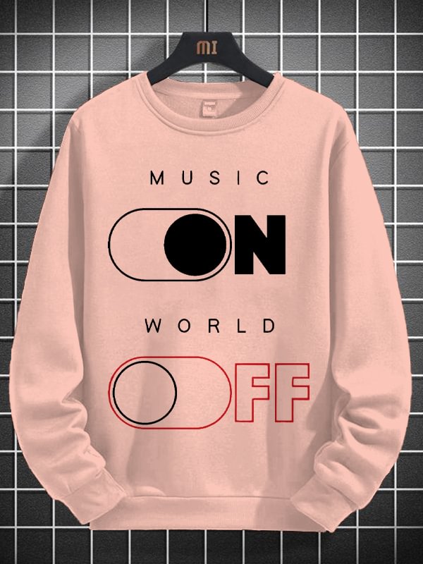 Men's Music On World Off Print Cotton Long Sleeve T-Shirt Thin Sweatshirt
