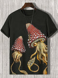 Men's Retro Fantasy Octopus Mushroom Art Print T-Shirt
