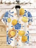 Men's Italian Pattern Lemon Watercolor Art Print Linen Blend Shirt