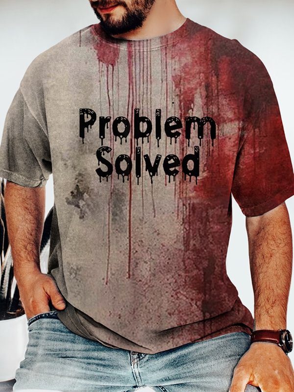 Men's Halloween Problem Solved Bloody Print T-Shirt