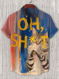 Men's Oh Shit Funny Cat Graffiti Art Print Casual Shirt