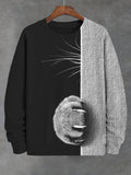 Men's Cute Cat Paw Color Block Art Print Casual Sweatshirt
