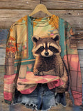 Women's Raccoon In A Cafe At Sunset Art Print Casual Sweatshirt