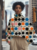 Women's Quadrant Color Dots Geometric Art Print High Neck Knit Sweatshirt