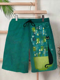 Men's Mid Century Atomic Black Cat Art Print Shorts