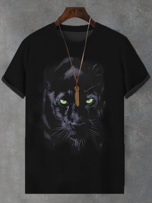 Men's Black Panther Graphic Print Cotton Casual T-Shirt