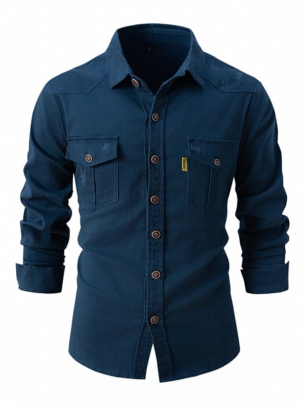 Men's Ripped Single Breasted Turndown Collar Long Sleeve Shirt