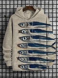 Men's Retro Sardines Art Print Casual Hoodie