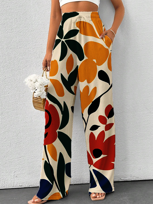 Women's Plants And Flowers Abstract Art Print Casual Pants