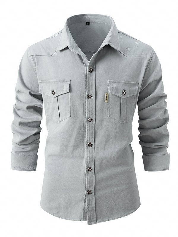 Men's Ripped Single Breasted Turndown Collar Long Sleeve Shirt