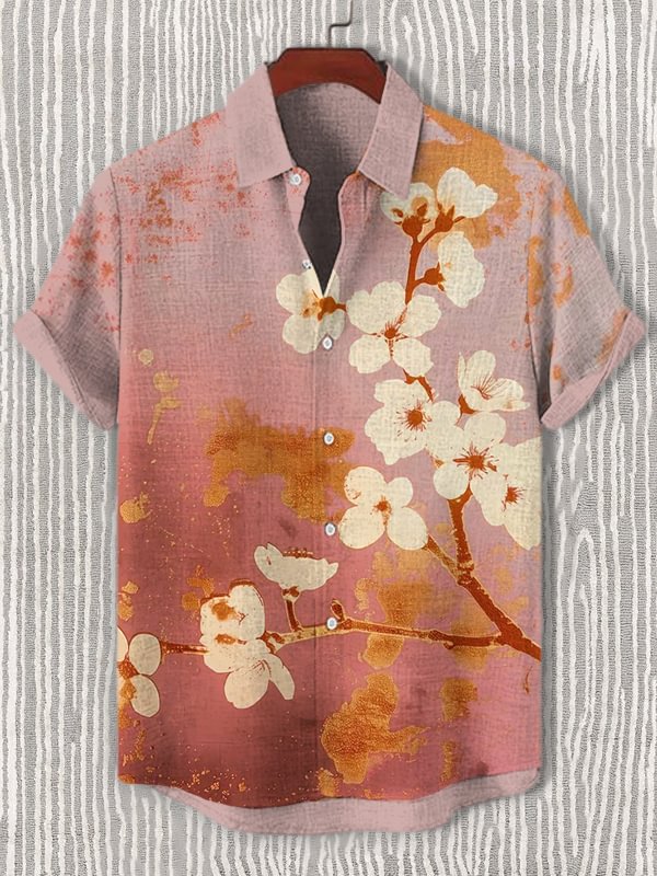 Men's Gold Foil Cherry Blossoms Japanese Art Print Casual Shirt