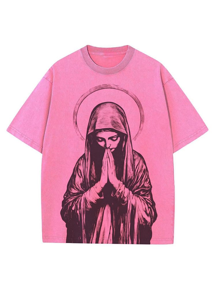 Men's Virgin Mary Praying Print Casual T-Shirt