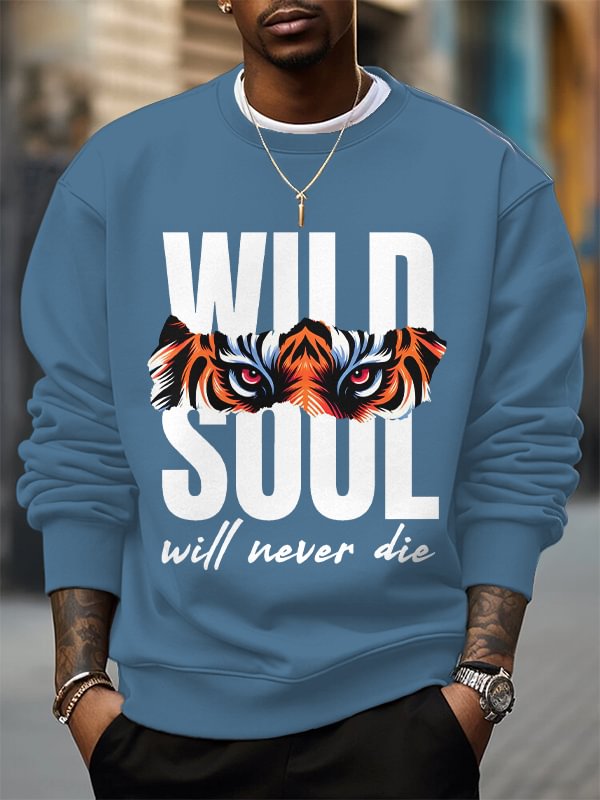 Men's Wild Soul Will Never Die Art Print Cotton Casual Sweatshirt
