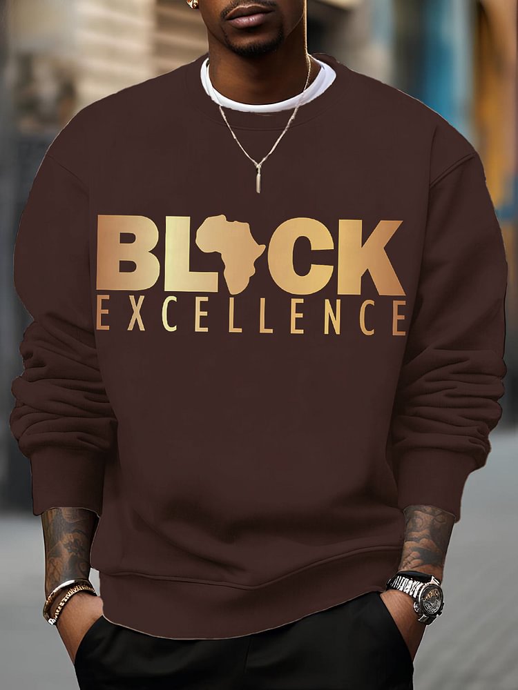 Men's Slogan Black Map Excellence Print Cotton Casual Sweatshirt