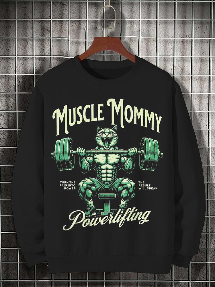 Men's Muscle Mommy Cat Powerlifting Art Print Casual Sweatshirt