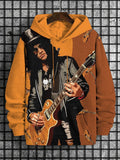 Men's Retro Rock Guitarist Contrast Color Art Print Casual Hoodie