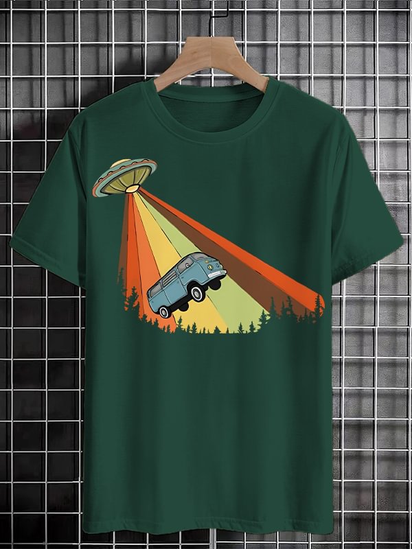 Men's Bus Taken Away By UFO Graphic Print Cotton Casual T-Shirt