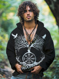 Men's Retro Mysterious Tribe Totem Graphic Print Hooded Shirt