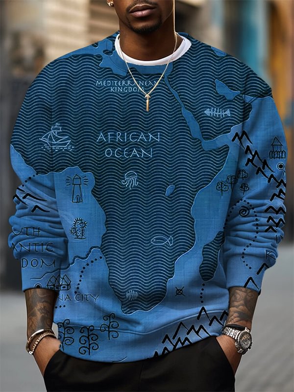 Men's Vintage Africa Map Art Print Casual Sweatshirt