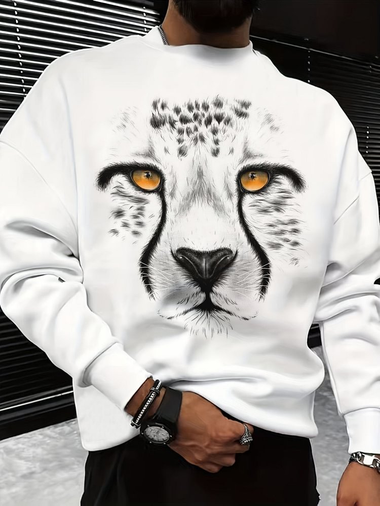 Men's Cheetah Graphic Print Casual Sweatshirt