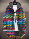 Men's Multicolor Wavy Art Print Hooded Trench Coat