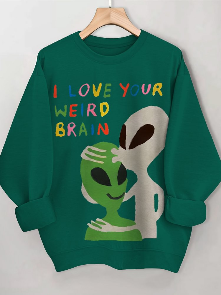 Women's I Love Your Weird Brain Print Cotton Long Sleeve T-Shirt Thin Sweatshirt