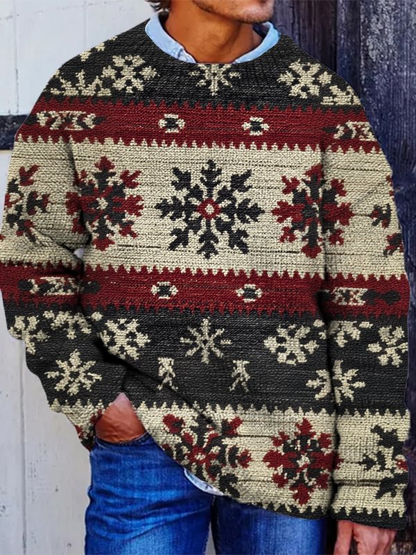 Men's Snowflake Pattern Print Knit Sweatshirt