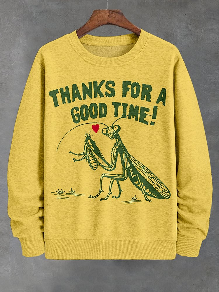 Men's Thanks For A Good Time Praying Mantis Art Print Cotton Casual Sweatshirt