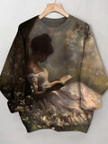 Women's Reading Under The Tree Oil Painting Print Casual Sweatshirt