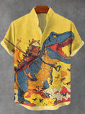 Men's Cat And Dinosaur Fighting Together Art Print Casual Shirt