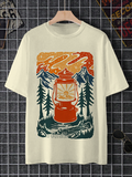 Men's Hiking Scenery Lamp Illustration Print T-Shirt
