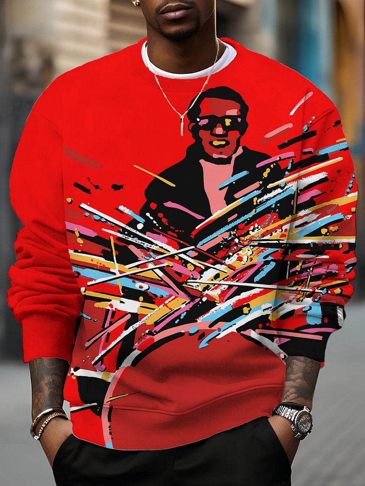 Men's Black Rock Music Oil Painting Print Casual Sweatshirt