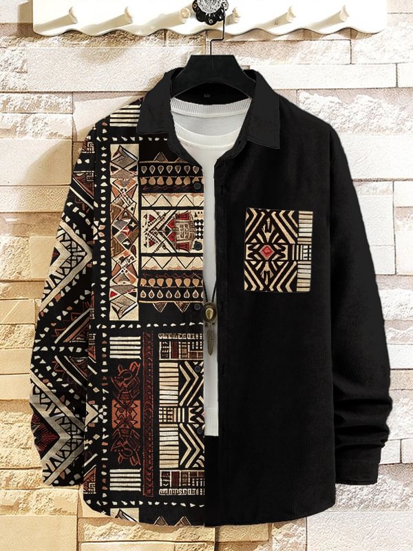 Men's African Traditional Pattern Art Print Long Sleeve Shirt