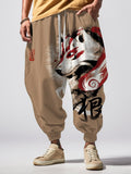 Men's Japan Mysterious Wolf Ink Painting Loose Drawstring Waist Sweatpants