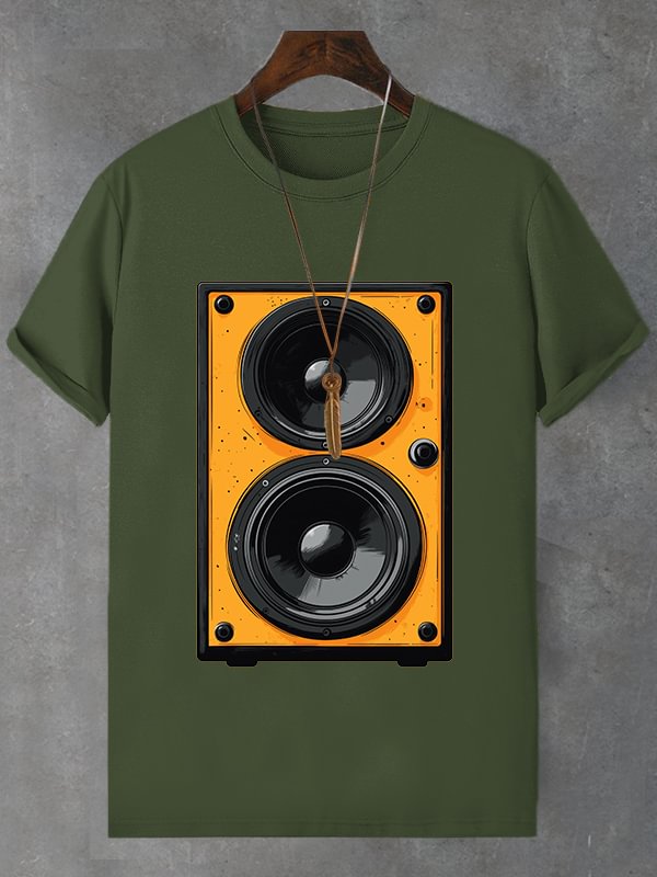 Men's Retro Stereo Nostalgic Music Art Print Cotton Casual T-Shirt